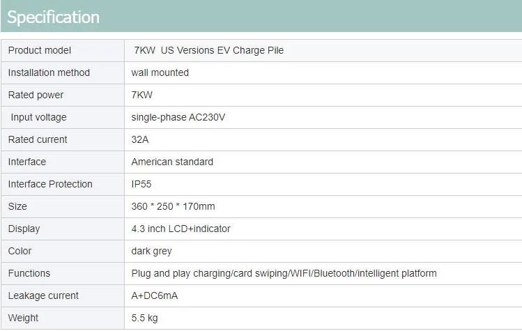 Manufacturer Factory 1 Phase 32A 7kw AC EV Smart Ocpp1.6j EV Car Charger Wallbox with WiFi APP